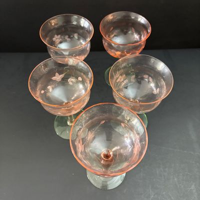LOT 105: Vintage Pink "Watermelon" & Uranium Depression Stemware