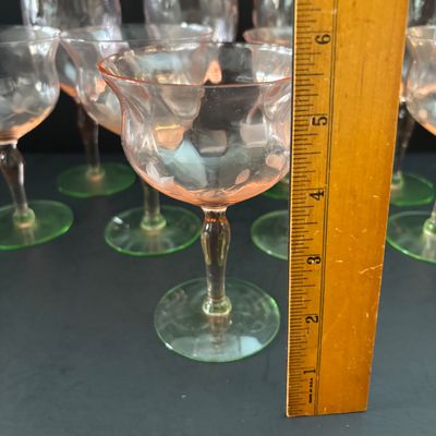 LOT 105: Vintage Pink "Watermelon" & Uranium Depression Stemware