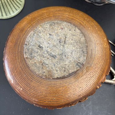 LOT 121: Vintage Tableware & Kitchen Decor: Majolica-Style Grape/Green Leaf Teapot, Rustic Wood Nut Bowl. Egg Dish, Fruit Motif...