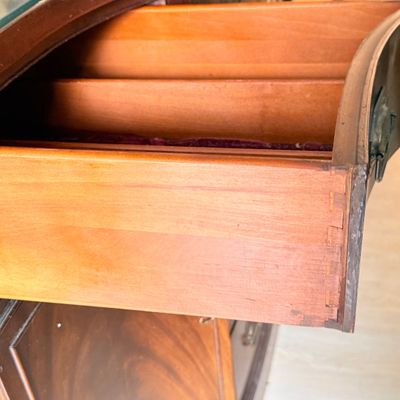 Lot 170: Vintage Mahogany Serpentine Sideboard with Glass Top