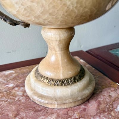 LOT 168" Set of 2 Alabaster/Onyx Faux Urns with Metal Handles
