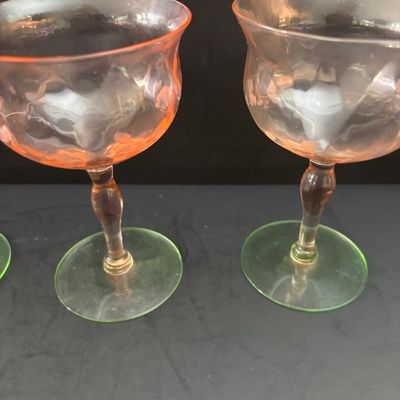 LOT 105: Vintage Pink "Watermelon" & Uranium Depression Stemware