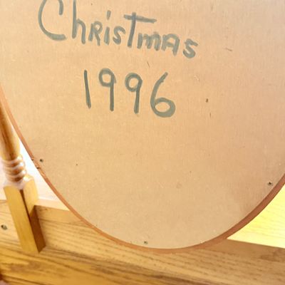 LOT 185: Wood Vanity Table and Mirror and Chair
