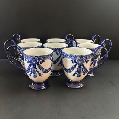 LOT 99: Vintage Bombay & Company Cobalt Blue "Grace" Mugs - 8 Pieces