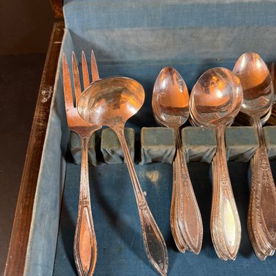 LOT 247: William Roger Silver Plated Flatware/Service Set in Wooden Box