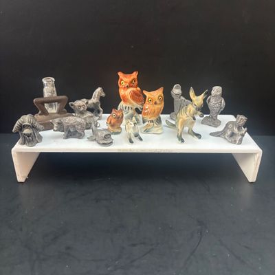 LOT 112: Collection of Miniature Tea Sets, Animals, Pewter Animals and a Vintage Moriage Satsuma=style Porcelain Horse & Carriage...
