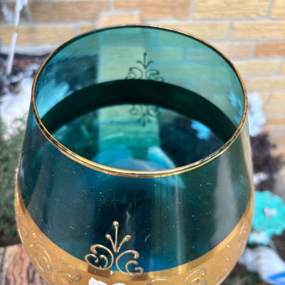 LOT 122: Vintage Blueish Over-Sized Brandy Snifter w/Gilded Accents & Hand Painted Details