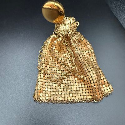 LOT 253: Antique Whiting and Davis Goldtone Metal Mesh Ring Purse, Antique Black Satin Opera Gloves and Embroidered Handkerchiefs