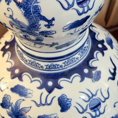 LOT 174: Vintage Blue and White Large Bombay Double Gourd Vase