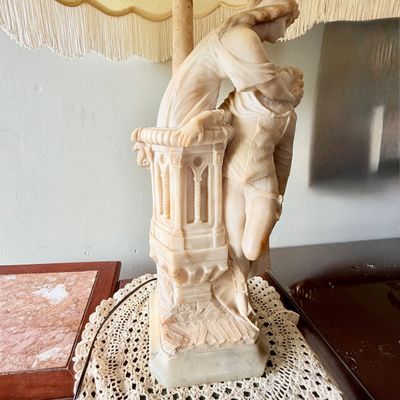 LOT 171: Vintage Carved Alabaster Romeo and Juliet Figural Table Lamp