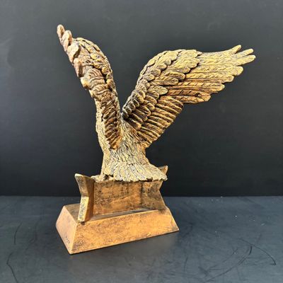 LOT 109: Vintage Federal Style Oval Picture Frame-NO Glass, Resin Brass-Tone Eagle Statue signed PDU & Anchor Hocking Candy Dish