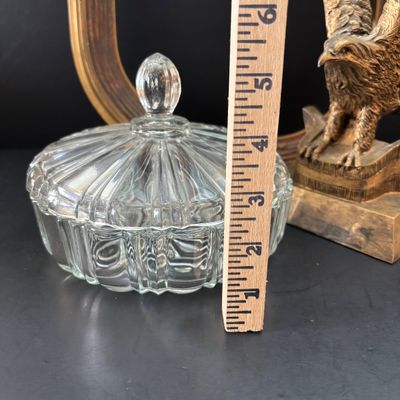 LOT 109: Vintage Federal Style Oval Picture Frame-NO Glass, Resin Brass-Tone Eagle Statue signed PDU & Anchor Hocking Candy Dish