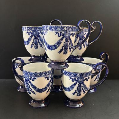 LOT 99: Vintage Bombay & Company Cobalt Blue "Grace" Mugs - 8 Pieces