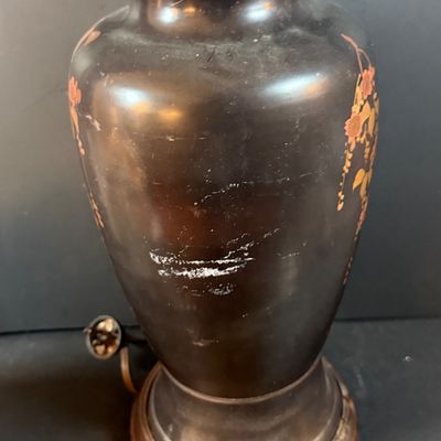 LOT 262: Vintage/Antique Asian Inspired Enamel Lamp and Nippon Porcelain Ginger Jar