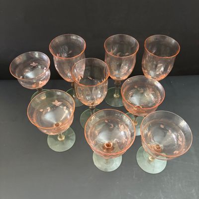 LOT 105: Vintage Pink "Watermelon" & Uranium Depression Stemware