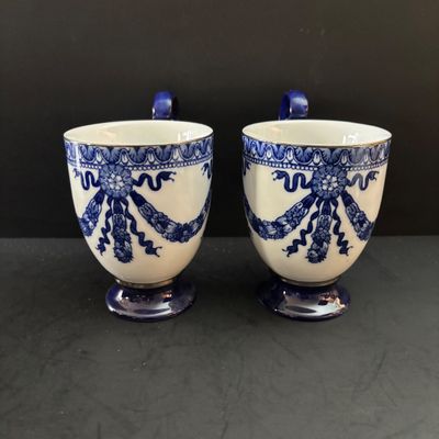 LOT 99: Vintage Bombay & Company Cobalt Blue "Grace" Mugs - 8 Pieces