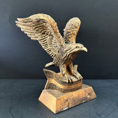 LOT 109: Vintage Federal Style Oval Picture Frame-NO Glass, Resin Brass-Tone Eagle Statue signed PDU & Anchor Hocking Candy Dish