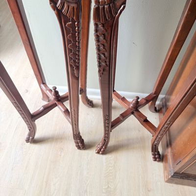 LOT 167: Set of 2 Marble Top Wood Plant Stands