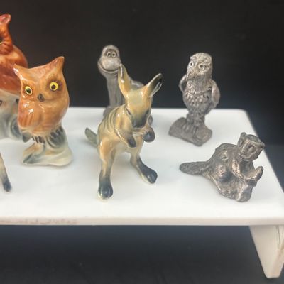LOT 112: Collection of Miniature Tea Sets, Animals, Pewter Animals and a Vintage Moriage Satsuma=style Porcelain Horse & Carriage...