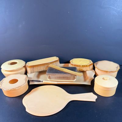 Lot 268: Vintage Celluloid Vanity Dresser Set - 12 Pieces