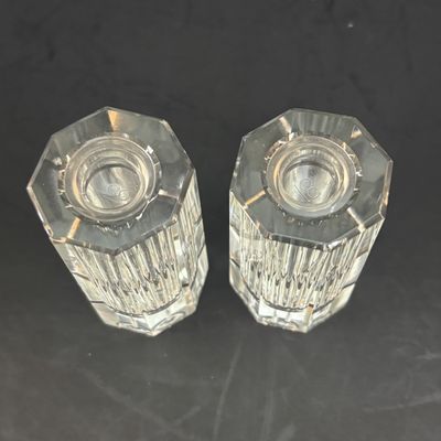 LOT 92: Vintage MCM Rotating Condiment Server, Gensico Knife Set, Crystal Hexagonal Salt/Pepper Shakers & a Pressed Glass Hobnail...