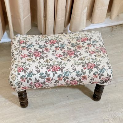 172: Vintage Wooden Corner Shelf, Bookcase, and Upholstered Footstool Set