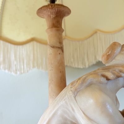 LOT 171: Vintage Carved Alabaster Romeo and Juliet Figural Table Lamp