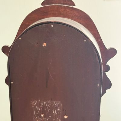 Lot 169: Antique Wooden Parlor Mantel Clock with Keys and Pendulum