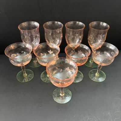 LOT 105: Vintage Pink "Watermelon" & Uranium Depression Stemware