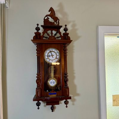 LOT 164: Vintage Wooden Lippinzaner Horse Mechanical Wall Clock