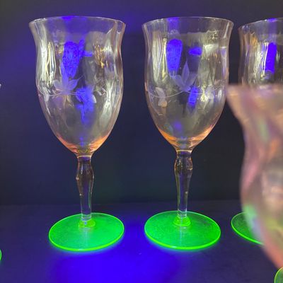 LOT 105: Vintage Pink "Watermelon" & Uranium Depression Stemware