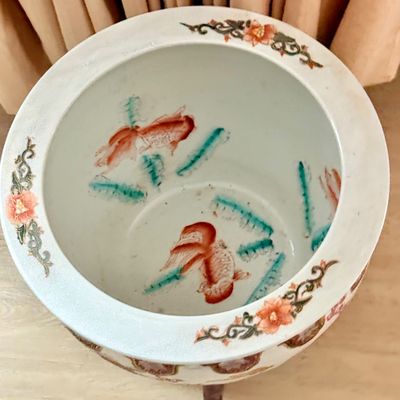 LOT 166: Ceramic Chinese Fishbowl with Wooden Stand