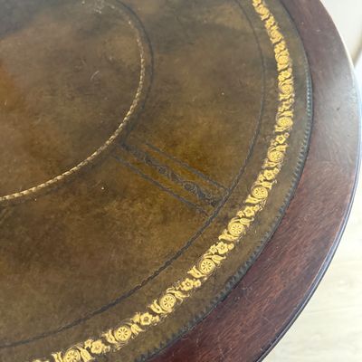 LOT 165: Vintage/Antique Woodend Pedestal Drum Table with Leather Top