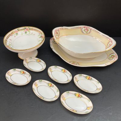LOT 118: Large Collection of Salt Cellars, Nippon, Anchor Hocking Starlyte Cruet Set, Fifth Avenue Crystal Glass Covered Butter Dish w/...