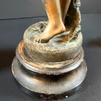 LOT 188: Bronze /Metal Statue of a Boy, Framed Victorian Boy Trinket Box and 2 Wall Sconces