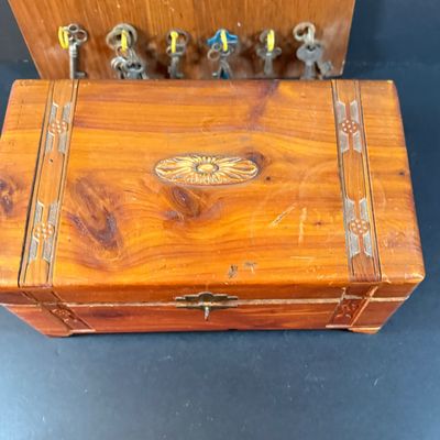 LOT 246: Large Collection of Keys on a Wooden Board and In a Wooden Box