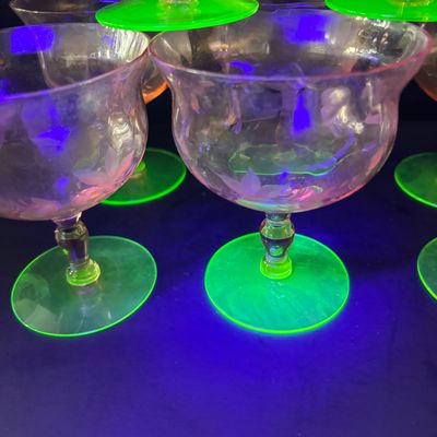 LOT 106: Vintage Pink "Watermelon" & Uranium Depression Stemware