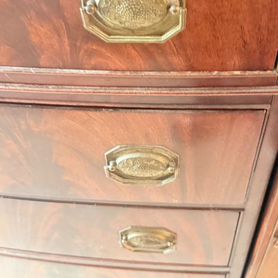 Lot 170: Vintage Mahogany Serpentine Sideboard with Glass Top
