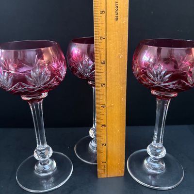 LOT 119: Vintage Bohemian Style Cut-to-Clear Stemware & Vintage Green Stemware