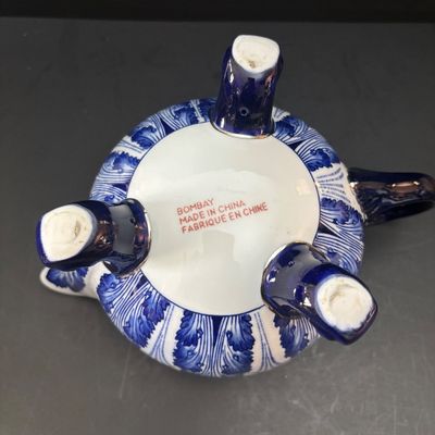 LOT 97: Bombay & Company Arabesque Cobalt Blue & White Teapot, Sugar Bowl, Creamer