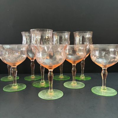 LOT 105: Vintage Pink "Watermelon" & Uranium Depression Stemware