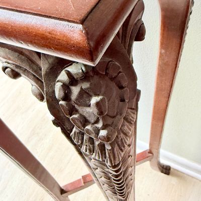 LOT 167: Set of 2 Marble Top Wood Plant Stands