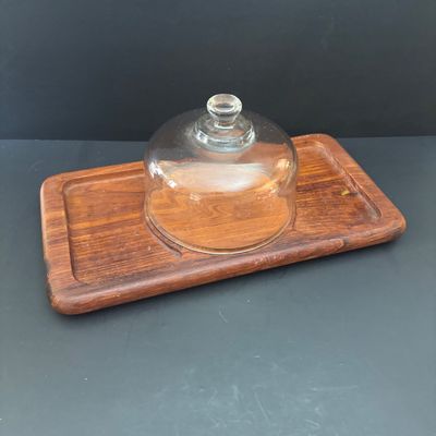 LOT 91: Vintage Lane & Co. Ceramic Lazy Susan, Super Chef Knife Set, MCM Teak Cheese Board