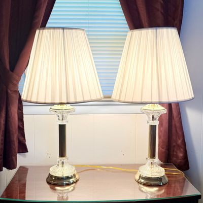 LOT 181: Pair of Crystal and Goldtone Table Lamps