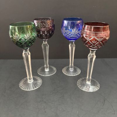 LOT 119: Vintage Bohemian Style Cut-to-Clear Stemware & Vintage Green Stemware