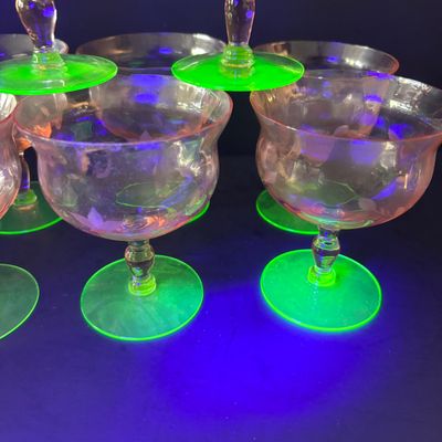 LOT 106: Vintage Pink "Watermelon" & Uranium Depression Stemware