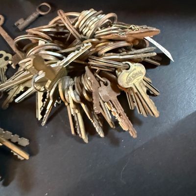 LOT 246: Large Collection of Keys on a Wooden Board and In a Wooden Box