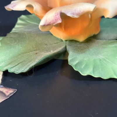 LOT 260: Set of 2 Capodimonte Porcelien Roses on a Mirrored Vanity Tray with Ceramic Roses