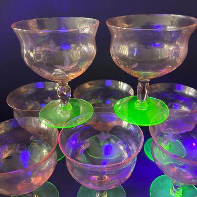 LOT 106: Vintage Pink "Watermelon" & Uranium Depression Stemware
