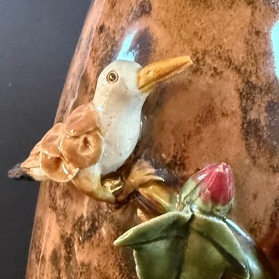 LOT 186: Large Ceramic Vase with Flowers and a Bird